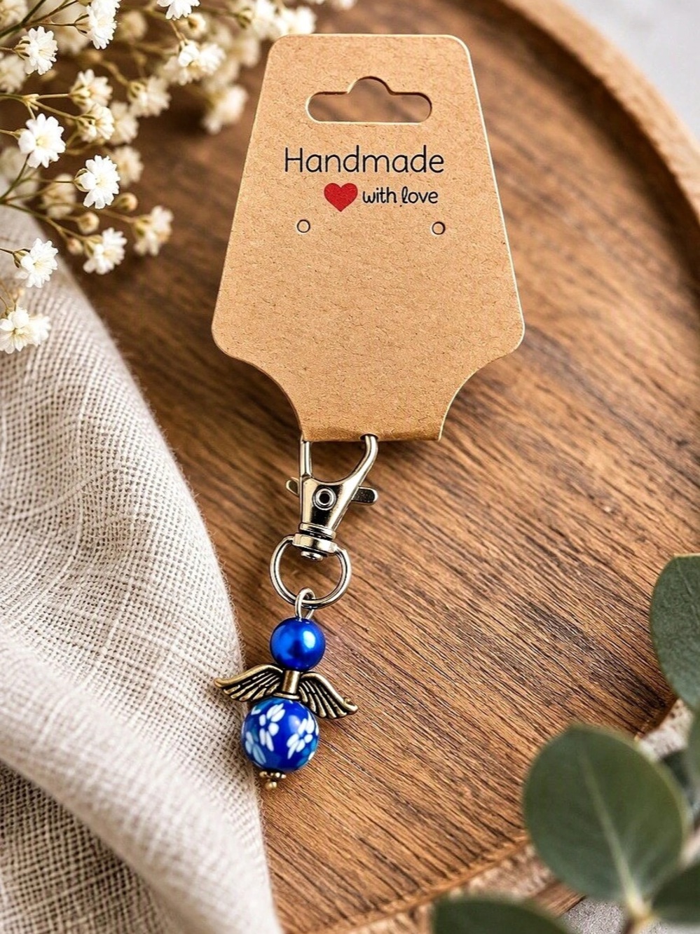 5/$25 NWT Handmade Blue Beaded Angel Keychain